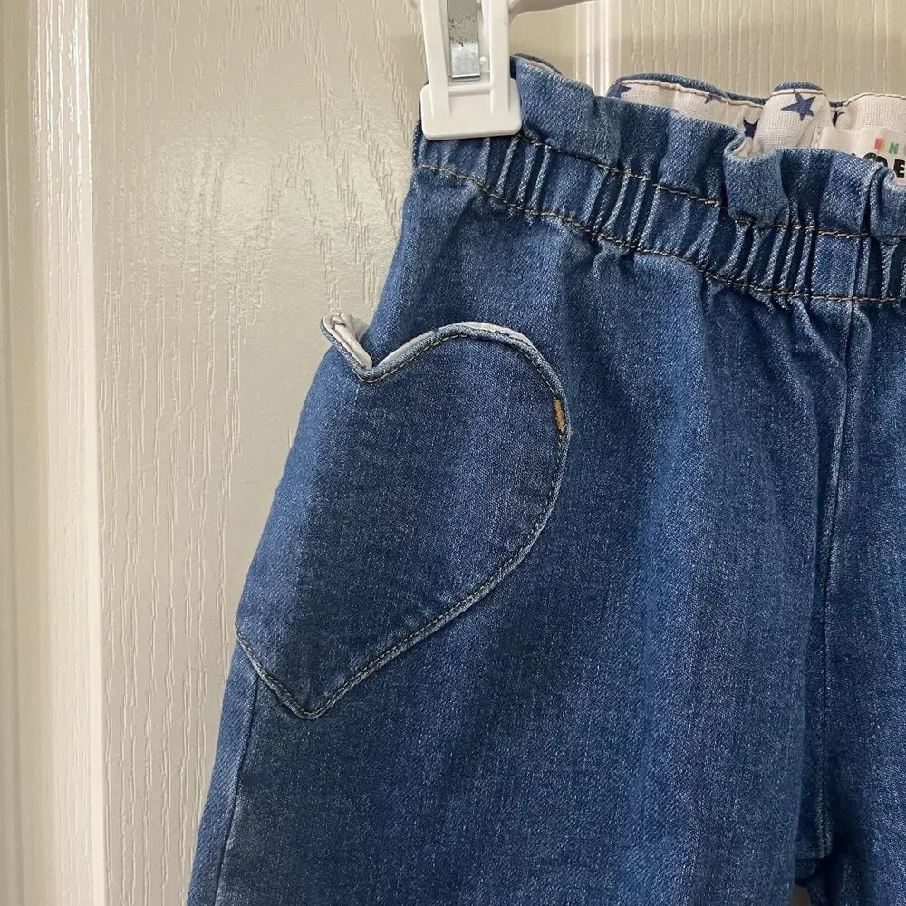Mini Boden Heart Pocket Elastic Waist Jeans Blue Pull-On Girls Size 6 years